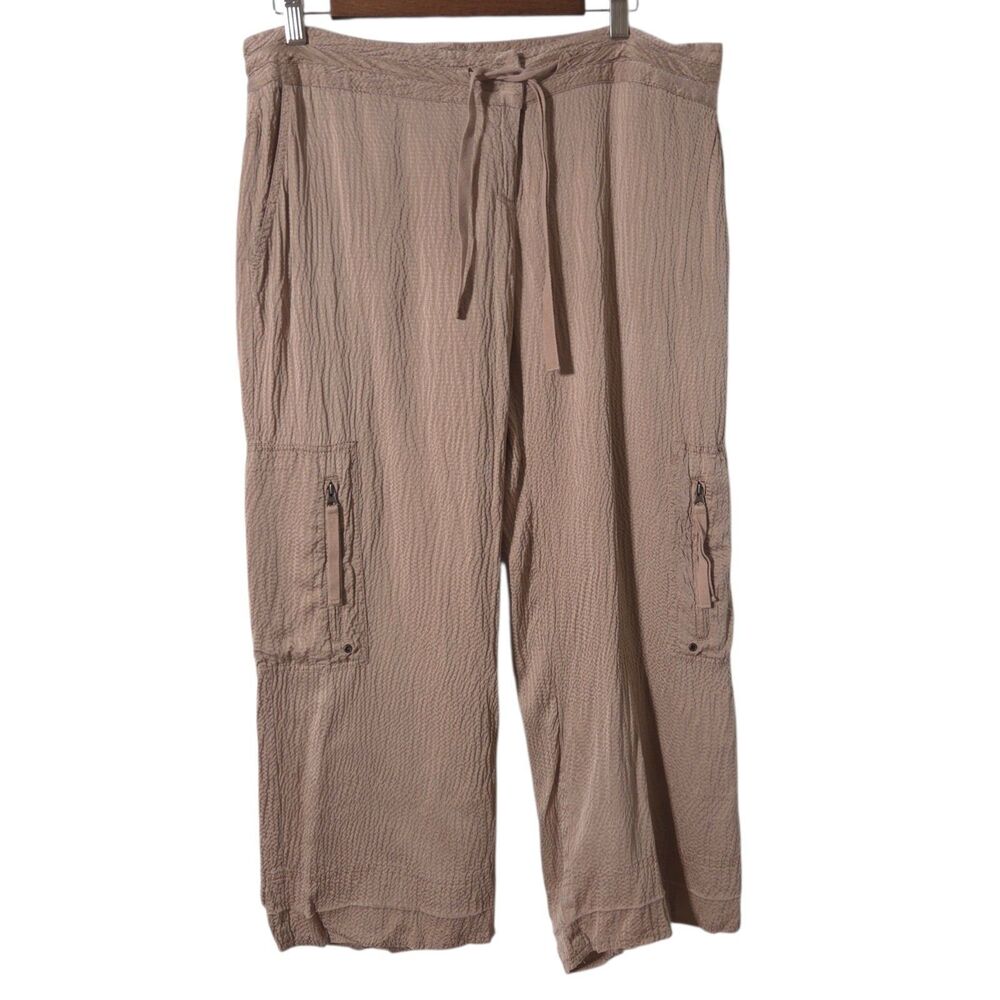 Bebe 100% Silk Beige Wide Leg Cropped Pants Size Large Womens